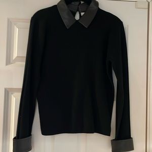 Sweater with faux leather collar and cuffs